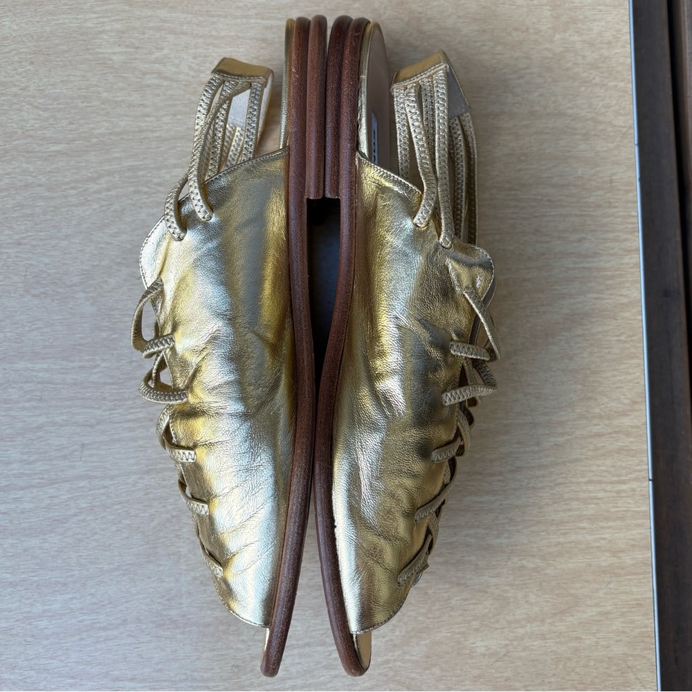 Sonia Rykiel Paris Open Toe Sandal Flats In Gold Sz 39 EU/ 8.5 US - Picture 10 of 13